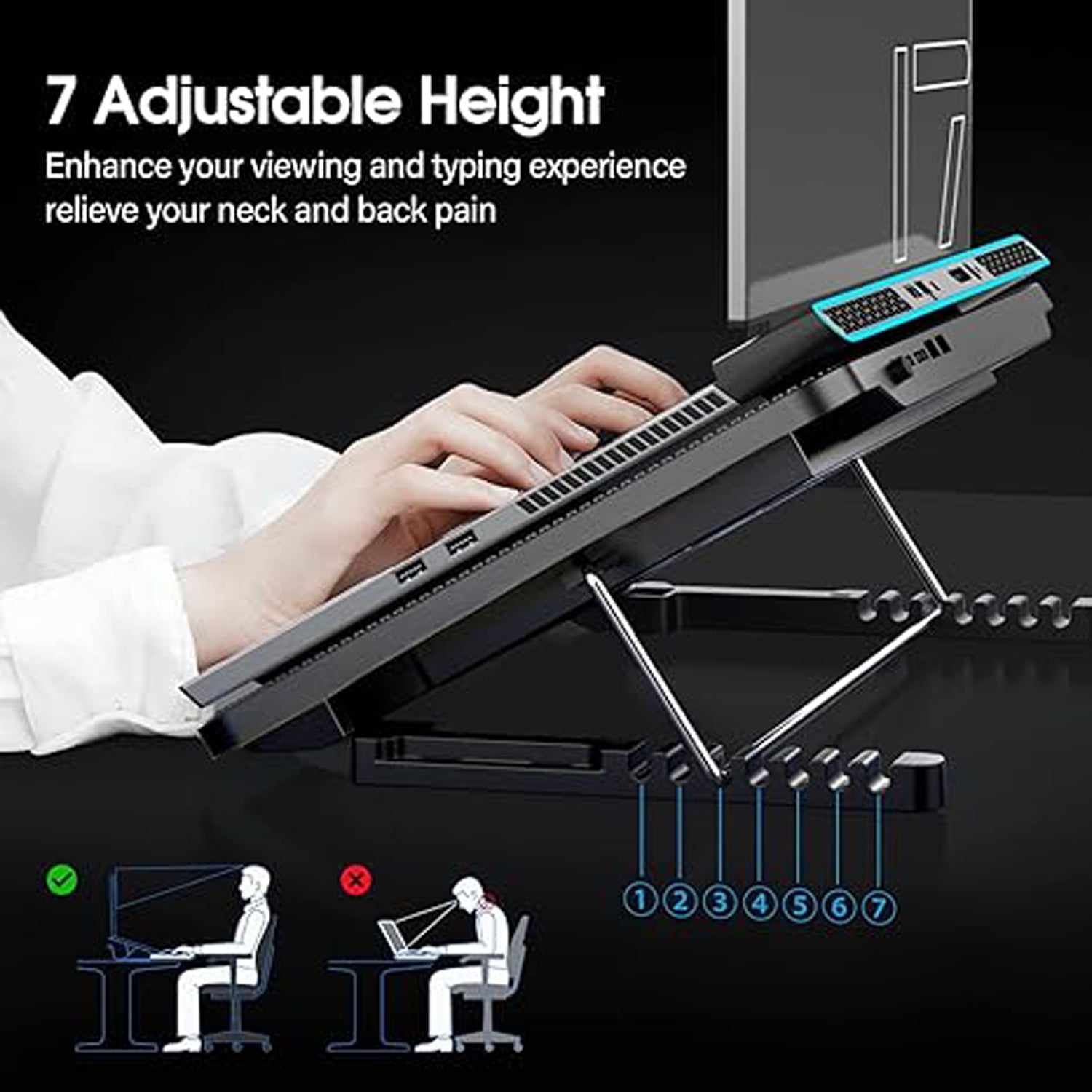 12809 Laptop Cooler Cooling Pad with 2 Quiet Led Fans, Dual USB Ports, Portable Ultra Slim USB Powered 7 Heights Adjustable Laptop Stand for Gaming Laptop 12809 Laptop Cooler Cooling Pad with 2 Quiet Led Fans, Dual USB Ports, Portable Ultra Slim USB Powered 7 Heights Adjustable Laptop Stand for Gaming Laptop